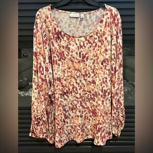 Susan Graver Liquid Knit Blouse Top Size 3X Colorful Print Long Sleeve Casual